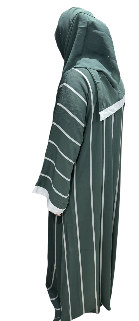 Green Layered Abaya with Stripes