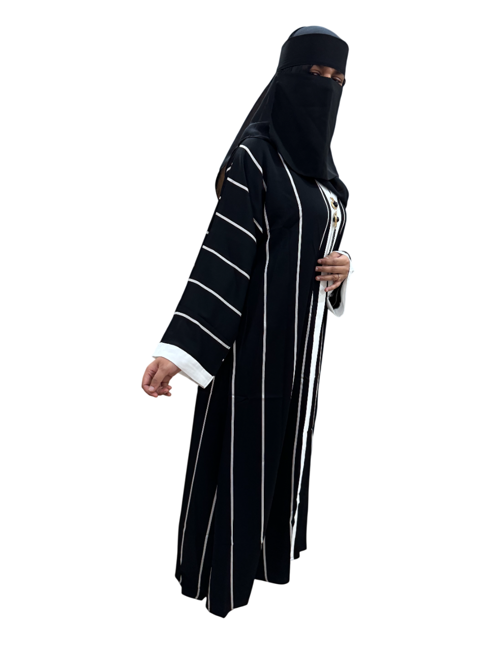 Black Layered Abaya with Stripes