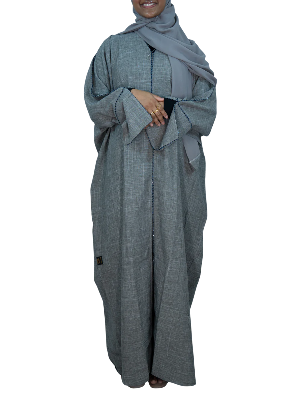 Grey Linen Abaya with Handwork Detailing