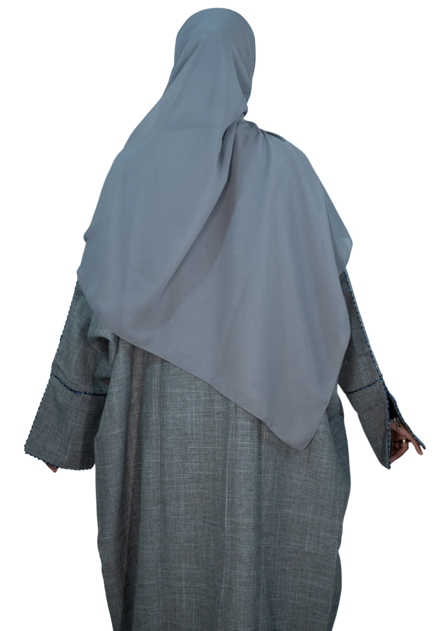 Grey Linen Abaya with Handwork Detailing